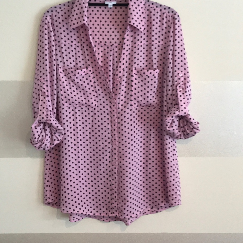 Express Pink and Black Polka dot Button Down